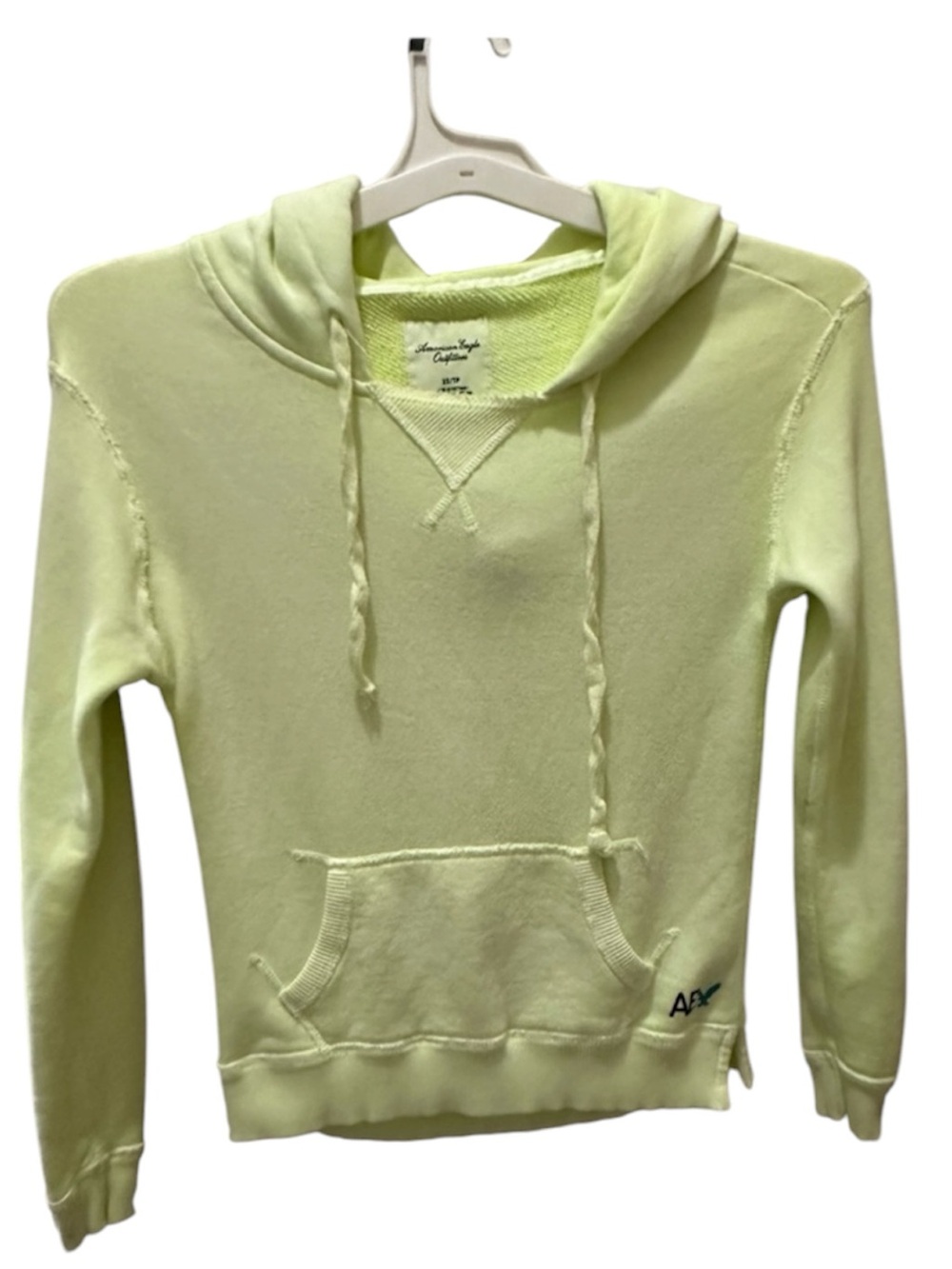 AMERICAN EAGLE neon green hoodie size XS distressed 100% cotton